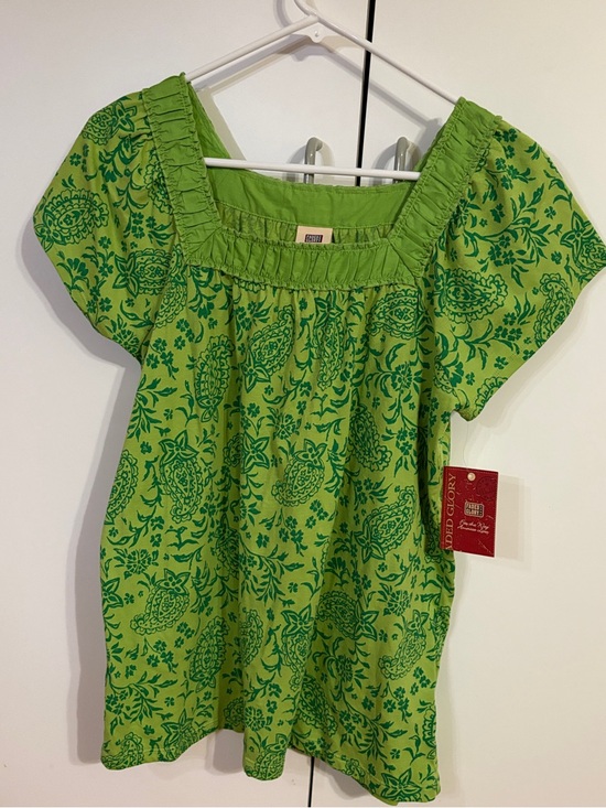 Faded Glory Tops - Faded Glory Lime Green Paisley/Floral Square-Neck Top